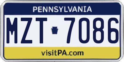 PA license plate MZT7086