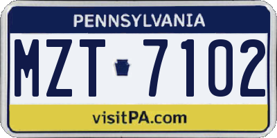 PA license plate MZT7102