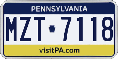 PA license plate MZT7118