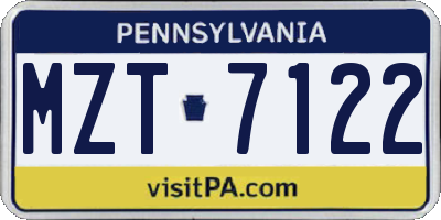 PA license plate MZT7122