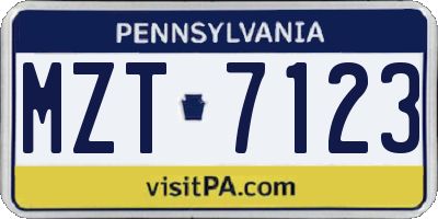 PA license plate MZT7123