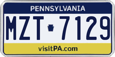 PA license plate MZT7129