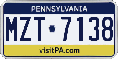 PA license plate MZT7138