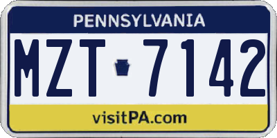 PA license plate MZT7142