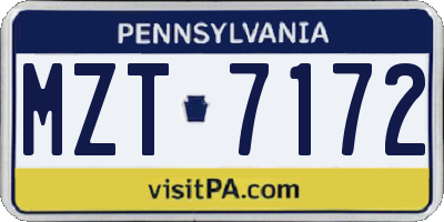 PA license plate MZT7172