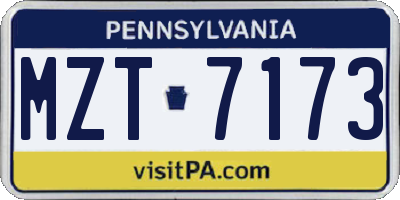 PA license plate MZT7173