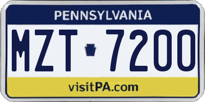 PA license plate MZT7200