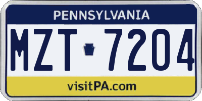 PA license plate MZT7204