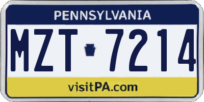 PA license plate MZT7214