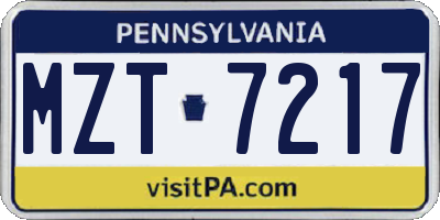 PA license plate MZT7217