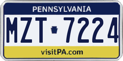 PA license plate MZT7224