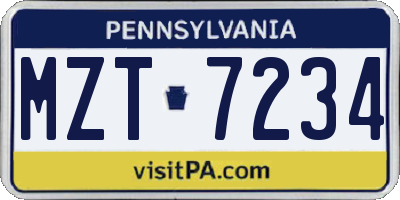 PA license plate MZT7234