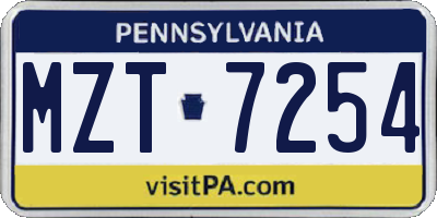 PA license plate MZT7254