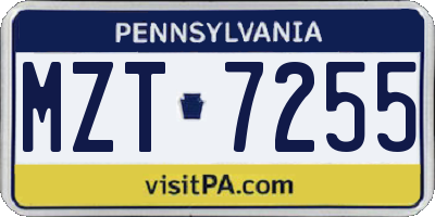 PA license plate MZT7255