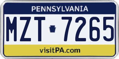PA license plate MZT7265