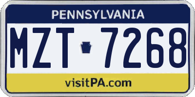 PA license plate MZT7268
