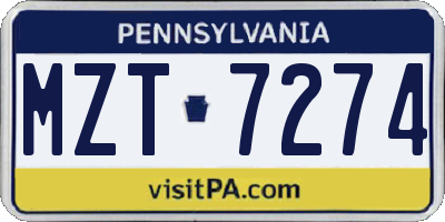 PA license plate MZT7274