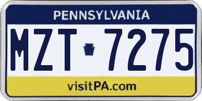 PA license plate MZT7275