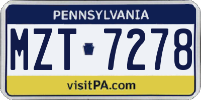 PA license plate MZT7278