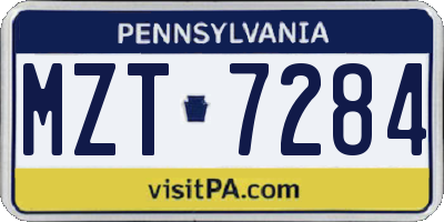 PA license plate MZT7284