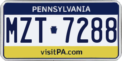 PA license plate MZT7288