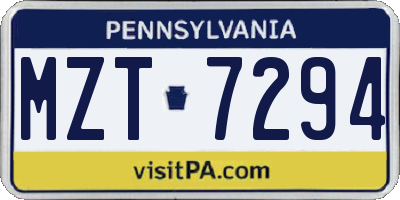 PA license plate MZT7294