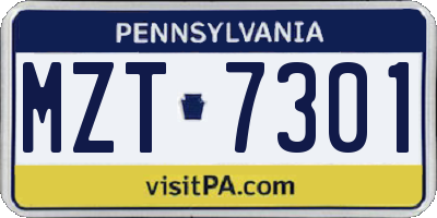 PA license plate MZT7301