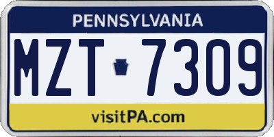 PA license plate MZT7309
