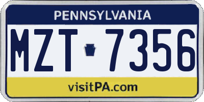 PA license plate MZT7356