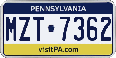 PA license plate MZT7362