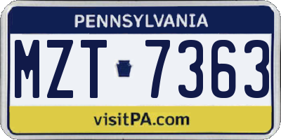 PA license plate MZT7363