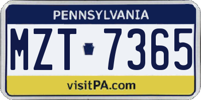 PA license plate MZT7365
