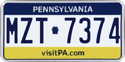 PA license plate MZT7374