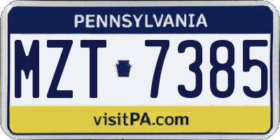 PA license plate MZT7385