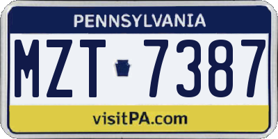 PA license plate MZT7387