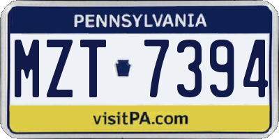 PA license plate MZT7394