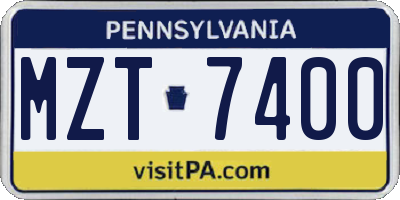 PA license plate MZT7400