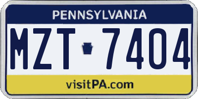 PA license plate MZT7404