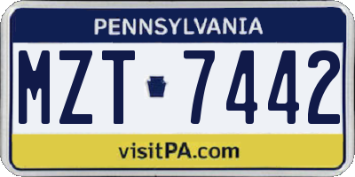 PA license plate MZT7442