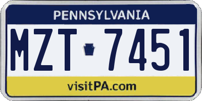 PA license plate MZT7451