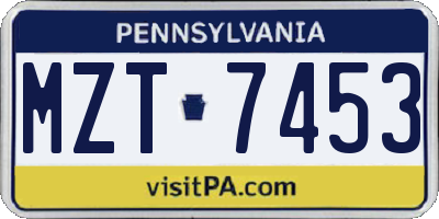 PA license plate MZT7453