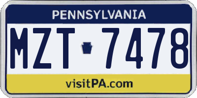 PA license plate MZT7478