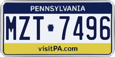 PA license plate MZT7496