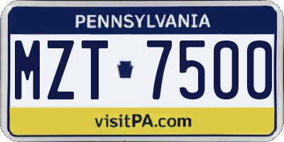 PA license plate MZT7500