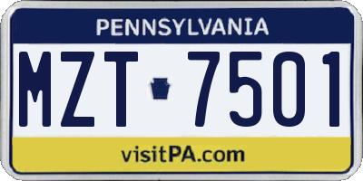 PA license plate MZT7501