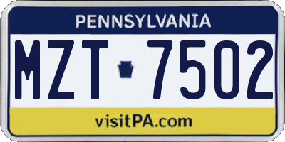 PA license plate MZT7502