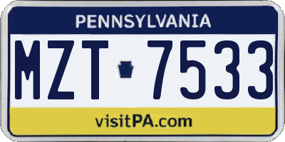 PA license plate MZT7533