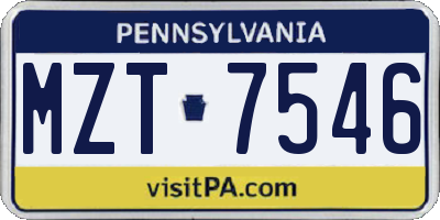 PA license plate MZT7546