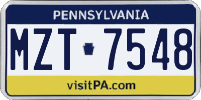 PA license plate MZT7548