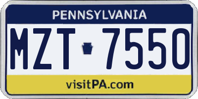 PA license plate MZT7550
